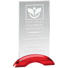 Ruby Red Double Arc Rectangle Glass Award, Large