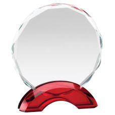 Ruby Red Double Arc Round Glass Award, Small