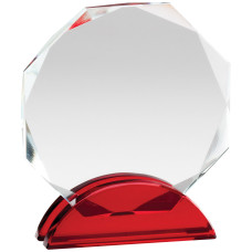 Ruby Red Double Arc Octagon Glass Award, Small
