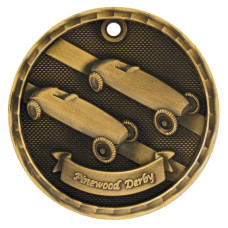 2 inch 3D Pinewood Derby Medal with Neck Ribbon