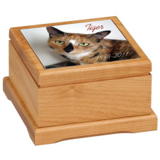 Small Red Alder Pet Urn With Ceramic Photo Tile Small Red Alder Pet Urn With Ceramic Photo Tile