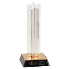 9" Clear Single Star Column Acrylic Award with Clear Base