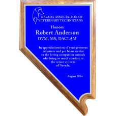 Premium Solid Walnut Nevada Shaped Plaque with Silver Nevada Shaped Full-Color Plate Premium Solid Walnut Nevada Shaped Plaque with Silver Nevada Shaped Full-Color Plate