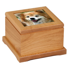 Large Red Alder Pet Urn With Ceramic Photo Tile Large Red Alder Pet Urn With Ceramic Photo Tile
