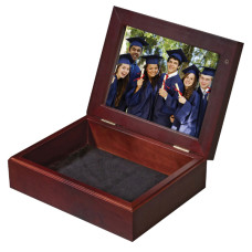 Mahogany Keepsake Box Holds Photo On Both Sides Of Lid
