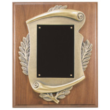 Walnut Plaque with Scroll Frame & plate