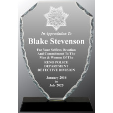 Chipped Edge Glass Shield on Black Glass Base