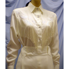 Long Sleeve Bridal Blouse with Fringe in Ivory